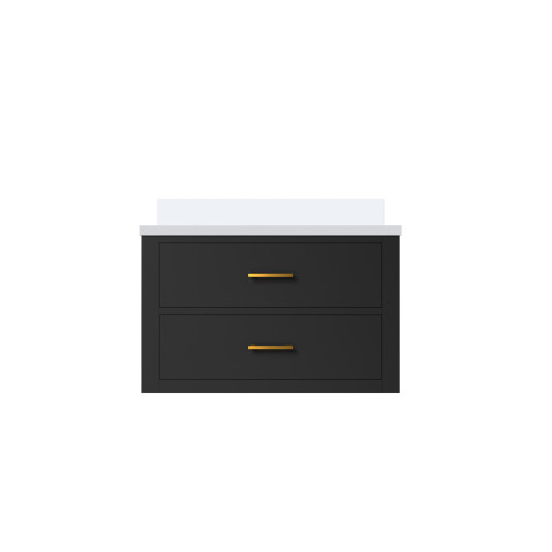 Lexora Castor 30 inch W Black Single Bath Wall Hung Vanity Cabinet and White Quartz Top - LVC30SL200