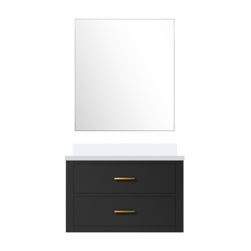 Lexora Castor 30 inch W Black Single Bath Wall Hung Vanity Cabinet Cultured Marble Countertop and 28 in Mirror - LVC30SL310