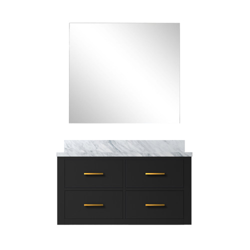 Lexora Castor 36 inch W Black Single Bath Wall Hung Vanity Cabinet Carrara Marble Countertop and 34 in Mirror - LVC36SL110