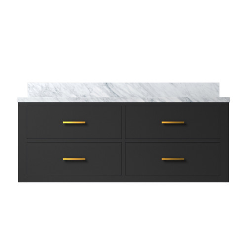 Lexora Castor 48 inch W Black Single Bath Wall Hung Vanity Cabinet and Carrara Marble Top - LVC48SL100
