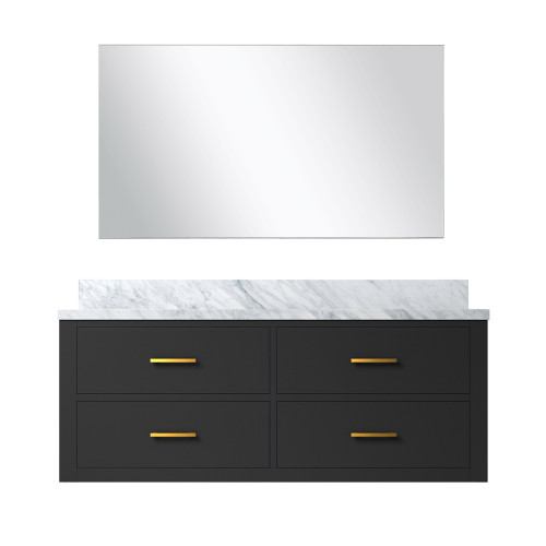 Lexora Castor 48 inch W Black Single Bath Wall Hung Vanity Cabinet Carrara Marble Countertop and 43 in Mirror - LVC48SL110