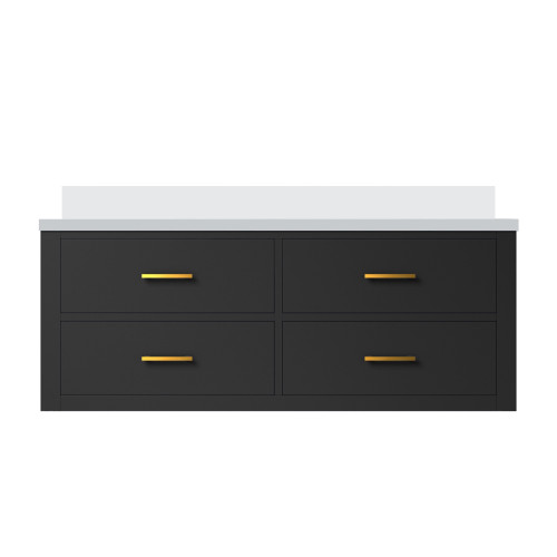 Lexora Castor 48 inch W Black Single Bath Wall Hung Vanity Cabinet and White Quartz Top - LVC48SL200
