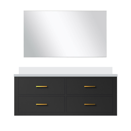 Lexora Castor 48 inch W Black Single Bath Wall Hung Vanity Cabinet Cultured Marble Countertop and 43 in Mirror - LVC48SL310