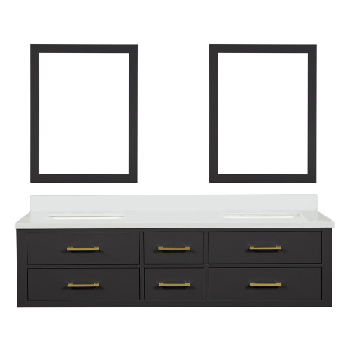 Lexora Castor 72 inch W Black Double Sink Wall Hung Vanity Cabinet, Cultured Marble Top, and 34 in Mirrors - LVC72DL310