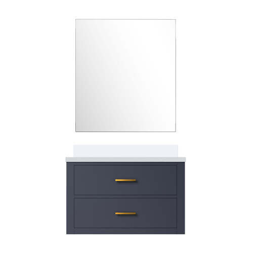 Lexora Castor 30 inch W Blue Single Bath Wall Hung Vanity Cabinet Cultured Marble Countertop and 28 in Mirror - LVC30SE310