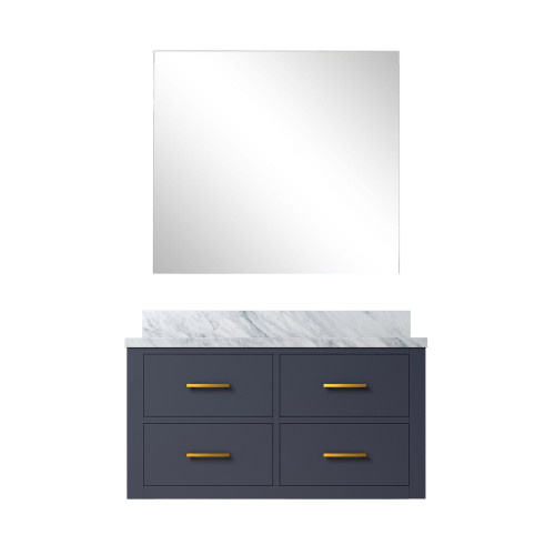 Lexora Castor 36 inch W Blue Single Bath Wall Hung Vanity Cabinet Carrara Marble Countertop and 34 in Mirror - LVC36SE110