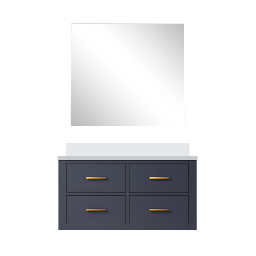 Lexora Castor 36 inch W Blue Single Bath Wall Hung Vanity Cabinet Cultured Marble Countertop and 34 in Mirror - LVC36SE310
