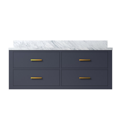 Lexora Castor 48 inch W Blue Single Bath Wall Hung Vanity Cabinet and Carrara Marble Top - LVC48SE100