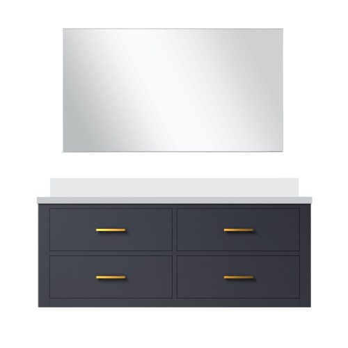 Lexora Castor 48 inch W Blue Single Bath Wall Hung Vanity Cabinet Cultured Marble Countertop and 43 in Mirror - LVC48SE310