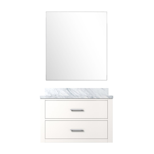 Lexora Castor 30 inch W White Single Bath Wall Hung Vanity Cabinet Carrara Marble Countertop and 28 in Mirror - LVC30SA110