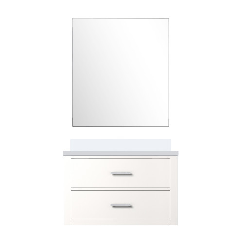 Lexora Castor 30 inch W White Single Bath Wall Hung Vanity Cabinet White Quartz Countertop and 28 in Mirror - LVC30SA210