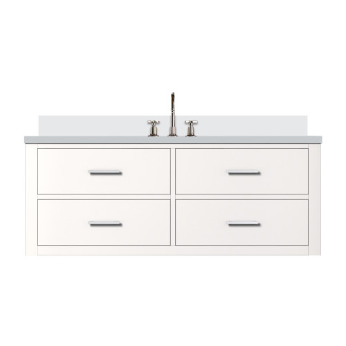 Lexora Castor 48 inch W White Single Bath Wall Hung Vanity Cabinet, White Quartz Top, and Faucet Set - LVC48SA201