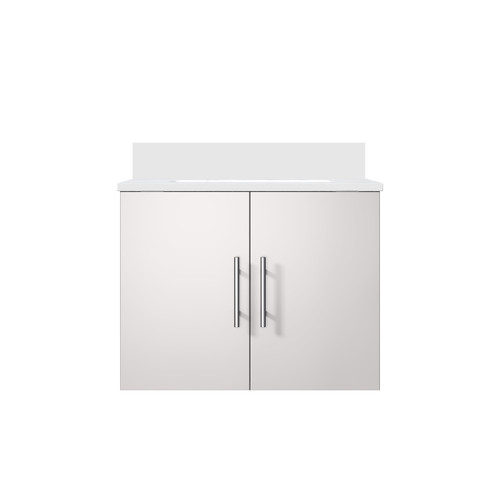 Lexora Geneva 24 in. W Glossy White Wall Mount Bath Vanity Cabinet and White Quartz Top - LVG24SM200