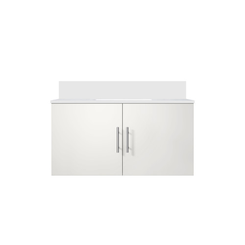 Lexora Geneva 36 in. W Glossy White Wall Mount Bath Vanity Cabinet and White Quartz Top - LVG36SM200