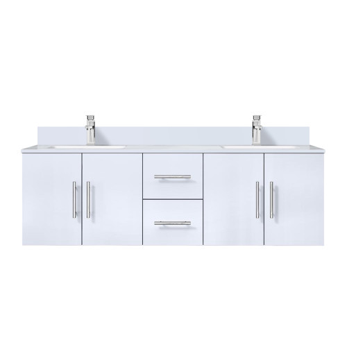 Lexora Geneva 60 in. W Glossy White Wall Mount Double Sink Vanity Cabinet, Cultured Marble Top, and Faucet Set - LVG60DM301