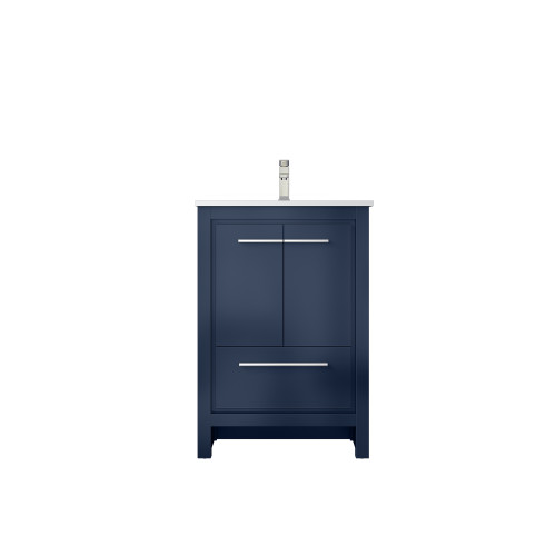 Lexora Lafarre 24 inch W x 20 in D Navy Blue Bath Vanity Cabinet, White Quartz Top and Brushed Nickel Faucet Set - LVLF24SNB202
