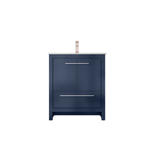 Lexora Lafarre 30 inch W x 20 in D Navy Blue Bath Vanity Cabinet, White Quartz Top and Rose Gold Faucet Set - LVLF30SNB204