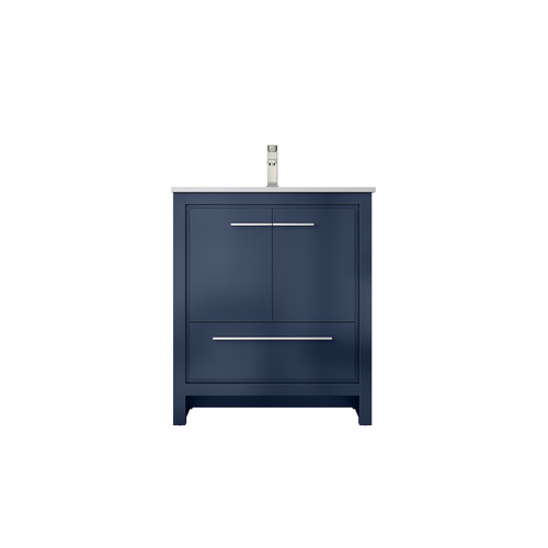 Lexora Lafarre 30 inch W x 20 in D Navy Blue Bath Vanity Cabinet, Cultured Marble Top and Brushed Nickel Faucet Set - LVLF30SNB302