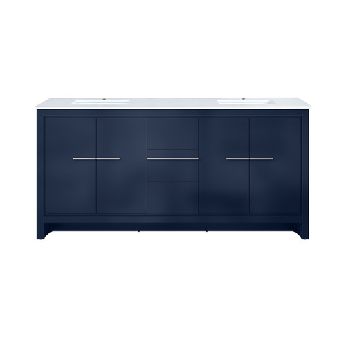 Lexora Lafarre 72 inch W x 20 in D Navy Blue Double Sink Vanity Cabinet and Cultured Marble Top - LVLF72DNB300