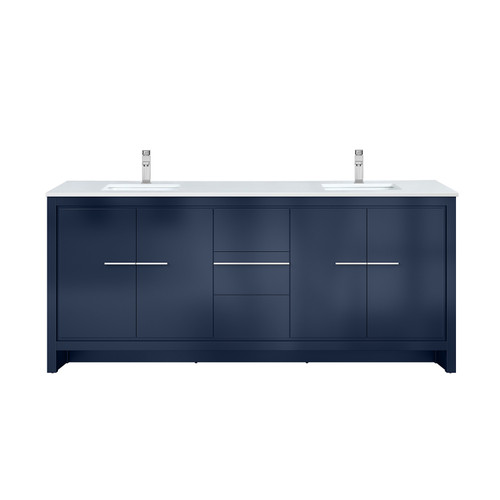 Lexora Lafarre 80 inch W x 20 in D Navy Blue Double Sink Vanity Cabinet, Cultured Marble Top and Chrome Faucet Set - LVLF80DNB301
