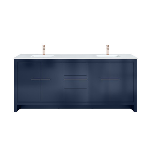 Lexora Lafarre 80 inch W x 20 in D Navy Blue Double Sink Vanity Cabinet, Cultured Marble Top and Rose Gold Faucet Set - LVLF80DNB304