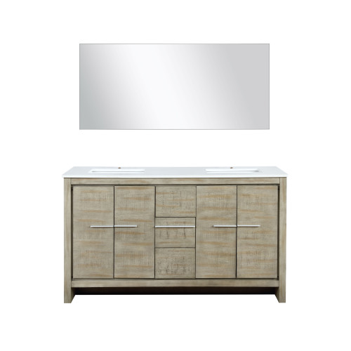Lexora Lafarre 60 inch W x 20 in D Rustic Acacia Double Sink Vanity Cabinet, Cultured Marble Top and 55 in Mirror - LVLF60DRA310