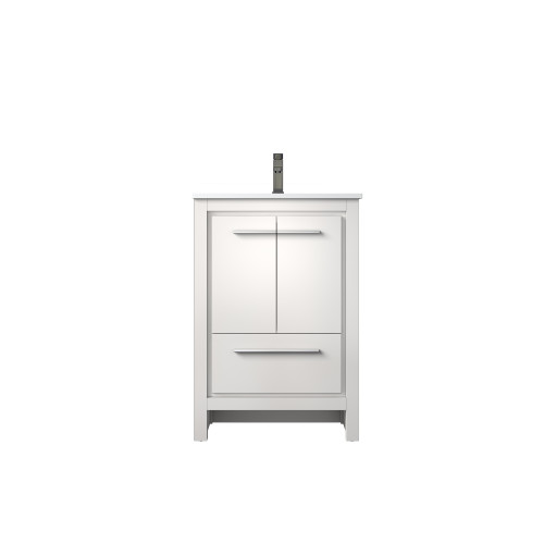 Lexora Lafarre 24 inch W x 20 in D White Bath Vanity Cabinet, Cultured Marble Top and Gun Metal Faucet Set - LVLF24SW303