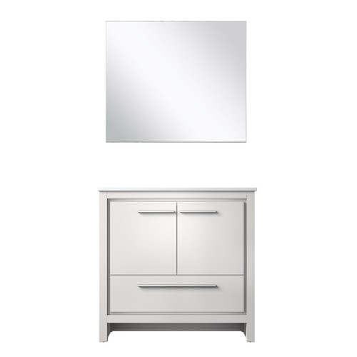 Lexora Lafarre 36 inch W x 20 in D White Bath Vanity Cabinet, Cultured Marble Top and 28 in Mirror - LVLF36SW310