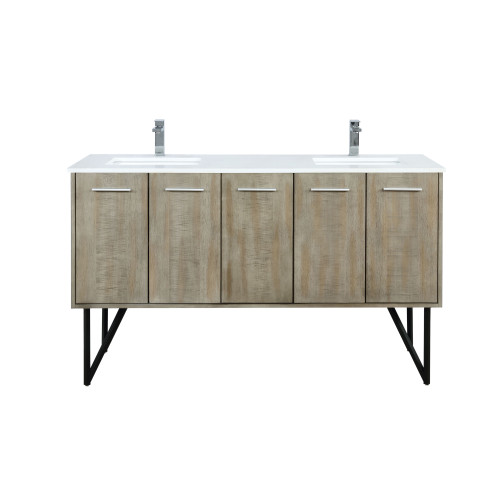 Lexora Lancy 60 inch W x 20 in D Rustic Acacia Double Sink Vanity Cabinet, Cultured Marble Top and Chrome Faucet Set - LVLY60DRA301