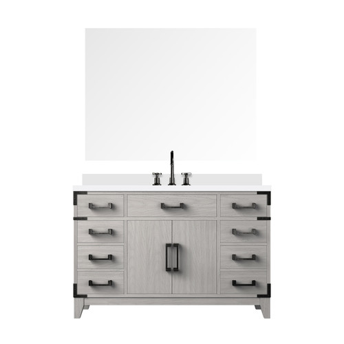 Lexora Laurel 48 inch W White Oak Vanity Cabinet, Cultured Marble Top, Faucet Set, and 46 in Mirror - LVL48SM311