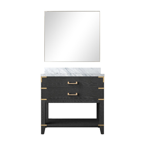 Lexora Norwalk 36 inch W Black Oak Vanity Cabinet Carrara Marble Countertop and 34 in Mirror - LVN36SJ110