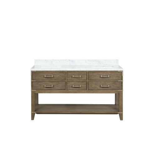 Lexora Norwalk 60 inch W Grey Oak Double Sink Vanity Cabinet and Carrara Marble Top - LVN60DR100