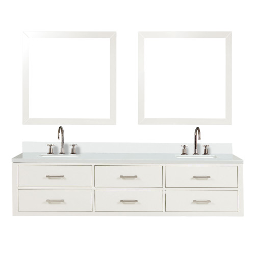 Lexora Castor 80 inch W White Double Sink Wall Hung Vanity Cabinet, Cultured Marble Top, Faucet Set, and 36 in Mirrors - LVC80DA311