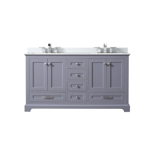Lexora Dukes 60 in. W Dark Grey Double Sink Vanity Cabinet, White Quartz Top, and Faucet Set - LVD60DB201