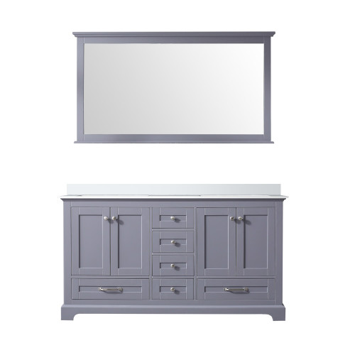 Lexora Dukes 60 in. W Dark Grey Double Sink Vanity Cabinet, Cultured Marble Top, and 58 in. Mirror - LVD60DB310