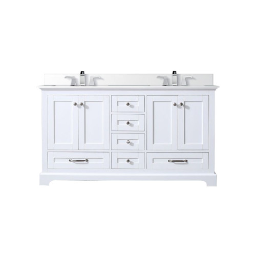 Lexora Dukes 60 in. W White Double Sink Vanity Cabinet, Cultured Marble Top, and Faucet Set - LVD60DA301