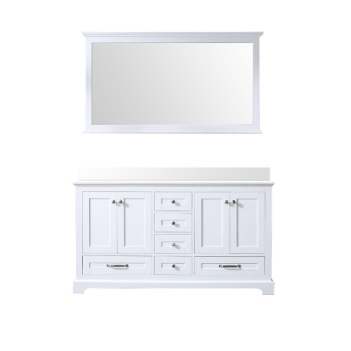 Lexora Dukes 60 in. W White Double Sink Vanity Cabinet, Cultured Marble Top, and 58 in. Mirror - LVD60DA310