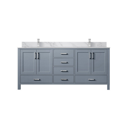 Lexora Jacques 60 in. W Dark Grey Double Sink Vanity Cabinet, Carrara Marble Top, and Faucet Set - LVJ60DB101