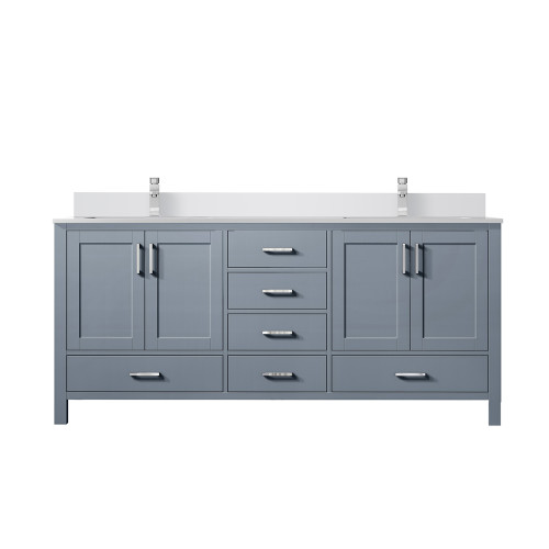 Lexora Jacques 60 in. W Dark Grey Double Sink Vanity Cabinet, White Quartz Top, and Faucet Set - LVJ60DB201