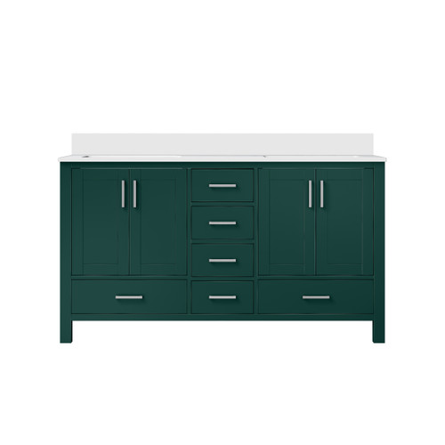 Lexora Jacques 60 in. W Green Double Sink Vanity Cabinet and Cultured Marble Top - LVJ60DG300