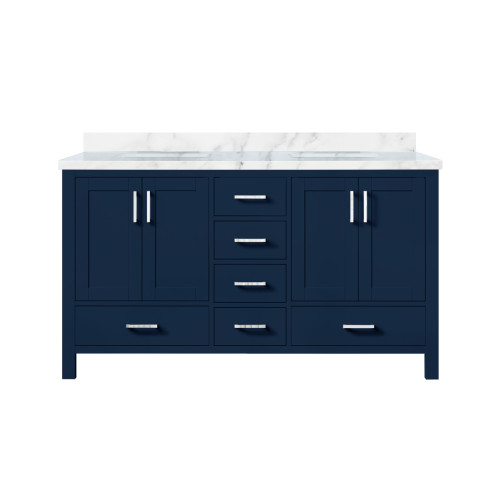 Lexora Jacques 60 in. W Navy Blue Double Sink Vanity Cabinet and Carrara Marble Top - LJ342260DEDS000