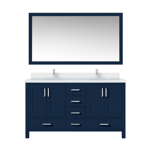 Lexora Jacques 60 in. W Navy Blue Double Sink Vanity Cabinet, Cultured Marble Top, Faucet Set, and 58 in. Mirror - LVJ60DE311