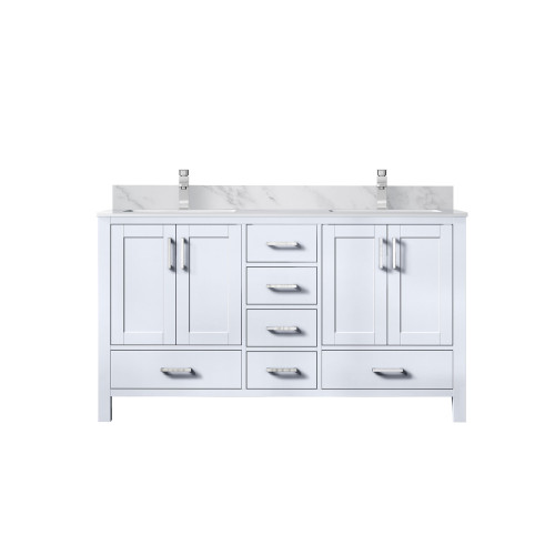 Lexora Jacques 60 in. W White Double Sink Vanity Cabinet, Carrara Marble Top, and Faucet Set - LVJ60DA101