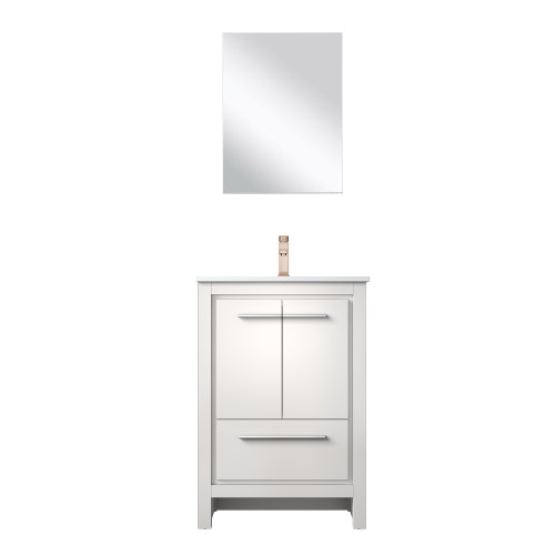 Lexora Lafarre 24 inch W x 20 in D White Bath Vanity Cabinet, Cultured Marble Top, Rose Gold Faucet Set and 18 in Mirror - LVLF24SW314