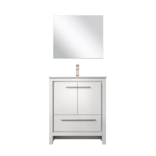 Lexora Lafarre 30 inch W x 20 in D White Bath Vanity Cabinet, Cultured Marble Top, Rose Gold Faucet Set and 28 in Mirror - LVLF30SW314