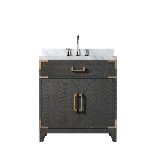Lexora Laurel 30 inch W Black Oak Vanity Cabinet, Carrara Marble Top, and Faucet Set - LVL30SJ101
