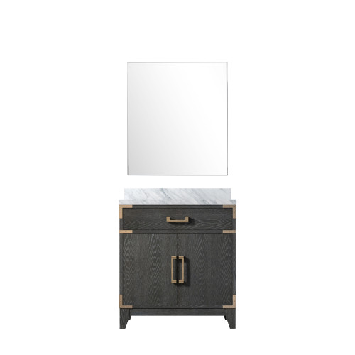 Lexora Laurel 30 inch W Black Oak Vanity Cabinet Carrara Marble Countertop and 28 in Mirror - LVL30SJ110