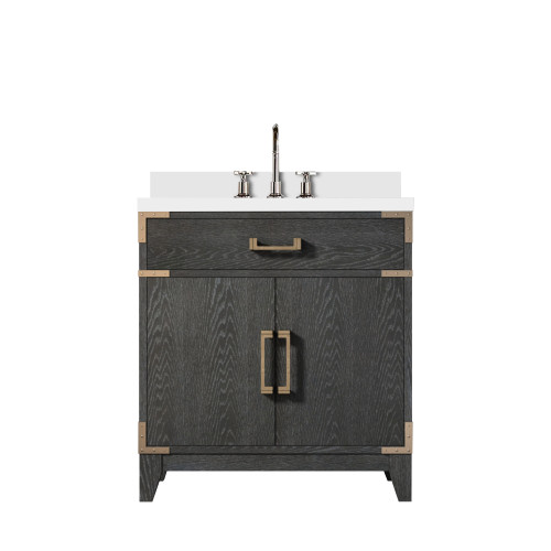 Lexora Laurel 30 inch W Black Oak Vanity Cabinet, White Quartz Top, and Faucet Set - LVL30SJ201