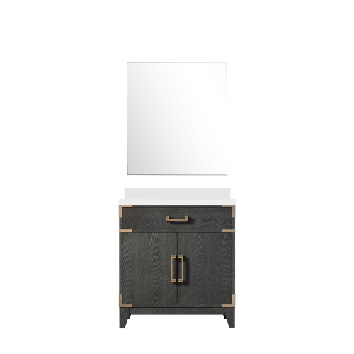 Lexora Laurel 30 inch W Black Oak Vanity Cabinet White Quartz Countertop and 28 in Mirror - LVL30SJ210
