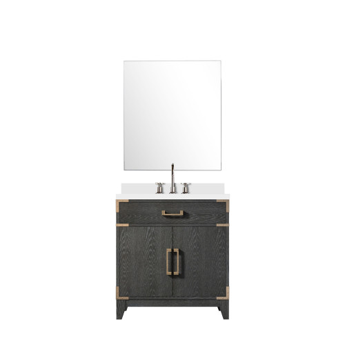 Lexora Laurel 30 inch W Black Oak Vanity Cabinet Cultured Marble Countertop, 28 in Mirror and Faucet Set - LVL30SJ311